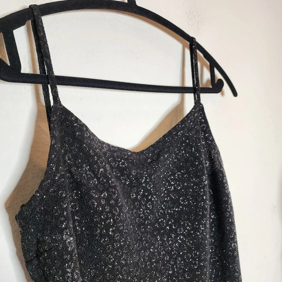 Gunne Sax black sparkle spaghetti strap low back maxi dress.  Size 9. - Picture 11 of 15